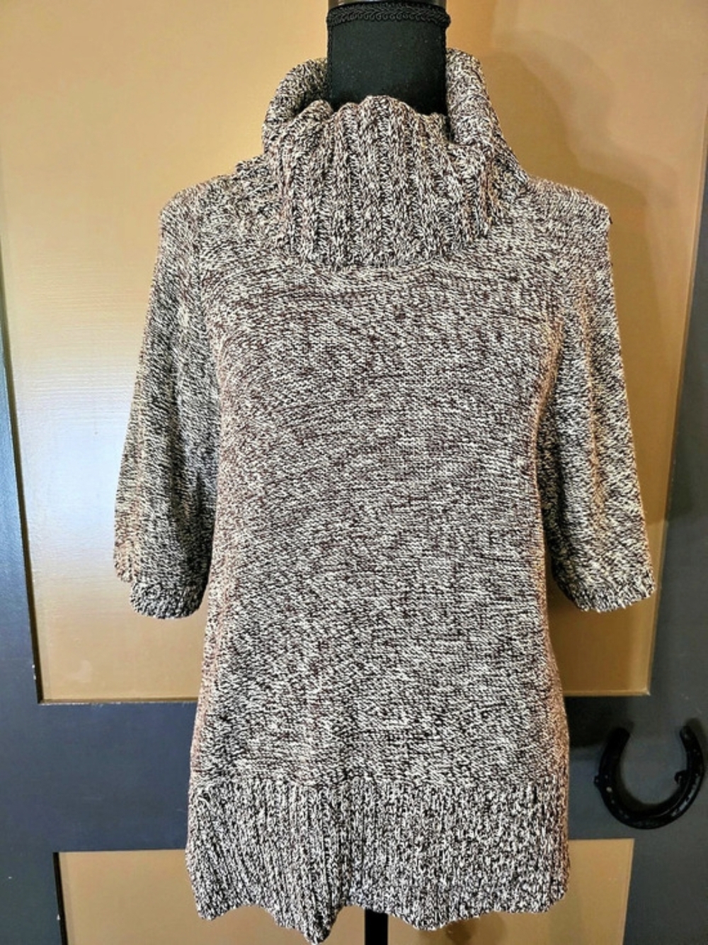 Women's Cowl Neck Sweater in Brown & White